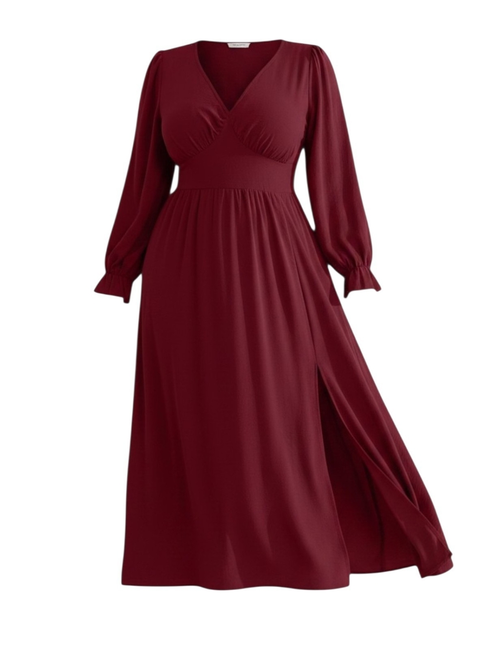 RWJ - 4X Burgundy Long Sleeve V-Neck Maxi Dress